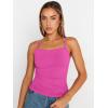 imageTrendy Queen Womens Adjustable Camisole Sleeveless Square Neck Spaghetti Strap Tank Tops Basic ShirtHot Pink