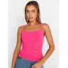 imageTrendy Queen Womens Adjustable Camisole Sleeveless Square Neck Spaghetti Strap Tank Tops Basic ShirtNeon Pink