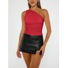 imageTrendy Queen Womens One Shoulder Tops  Asymmetrical Sleeveless Crop Tops Sexy Going Out amp Workout Shirts for WomenRed