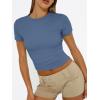 imageTrendy Queen Womens Short Sleeve T Shirts  Buttery Soft Summer Crop Tops Slim Fit Y2k Basic Tees for WorkoutDusty Blue