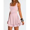 imageTrendy Queen Womens Square Neck Summer Party Flowy Ruffle Hem Ruched Waist Mini DressBaby Pink