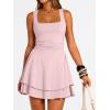 imageTrendy Queen Womens Square Neck Summer Party Flowy Ruffle Hem Ruched Waist Mini DressBaby Pink