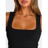 imageTrendy Queen Womens Square Neck Summer Party Flowy Ruffle Hem Ruched Waist Mini DressBlack