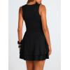 imageTrendy Queen Womens Square Neck Summer Party Flowy Ruffle Hem Ruched Waist Mini DressBlack