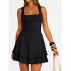 imageTrendy Queen Womens Square Neck Summer Party Flowy Ruffle Hem Ruched Waist Mini DressBlack