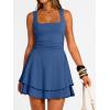 imageTrendy Queen Womens Square Neck Summer Party Flowy Ruffle Hem Ruched Waist Mini DressBlue