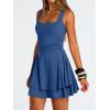 imageTrendy Queen Womens Square Neck Summer Party Flowy Ruffle Hem Ruched Waist Mini DressBlue