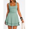 imageTrendy Queen Womens Square Neck Summer Party Flowy Ruffle Hem Ruched Waist Mini DressBlue Green