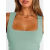 imageTrendy Queen Womens Square Neck Summer Party Flowy Ruffle Hem Ruched Waist Mini DressBlue Green