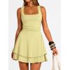 imageTrendy Queen Womens Square Neck Summer Party Flowy Ruffle Hem Ruched Waist Mini DressButter Yellow