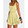 imageTrendy Queen Womens Square Neck Summer Party Flowy Ruffle Hem Ruched Waist Mini DressButter Yellow