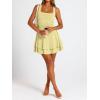 imageTrendy Queen Womens Square Neck Summer Party Flowy Ruffle Hem Ruched Waist Mini DressButter Yellow