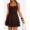 imageTrendy Queen Womens Square Neck Summer Party Flowy Ruffle Hem Ruched Waist Mini DressChocalate Brown