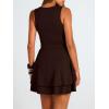 imageTrendy Queen Womens Square Neck Summer Party Flowy Ruffle Hem Ruched Waist Mini DressChocalate Brown