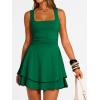 imageTrendy Queen Womens Square Neck Summer Party Flowy Ruffle Hem Ruched Waist Mini DressGreen