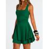 imageTrendy Queen Womens Square Neck Summer Party Flowy Ruffle Hem Ruched Waist Mini DressGreen