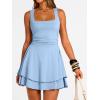 imageTrendy Queen Womens Square Neck Summer Party Flowy Ruffle Hem Ruched Waist Mini DressLight Blue