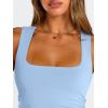 imageTrendy Queen Womens Square Neck Summer Party Flowy Ruffle Hem Ruched Waist Mini DressLight Blue