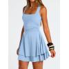 imageTrendy Queen Womens Square Neck Summer Party Flowy Ruffle Hem Ruched Waist Mini DressLight Blue