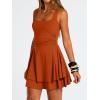 imageTrendy Queen Womens Square Neck Summer Party Flowy Ruffle Hem Ruched Waist Mini DressOrange