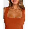 imageTrendy Queen Womens Square Neck Summer Party Flowy Ruffle Hem Ruched Waist Mini DressOrange