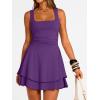 imageTrendy Queen Womens Square Neck Summer Party Flowy Ruffle Hem Ruched Waist Mini DressPurple