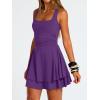 imageTrendy Queen Womens Square Neck Summer Party Flowy Ruffle Hem Ruched Waist Mini DressPurple