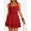 imageTrendy Queen Womens Square Neck Summer Party Flowy Ruffle Hem Ruched Waist Mini DressRed