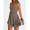 imageTrendy Queen Womens Square Neck Summer Party Flowy Ruffle Hem Ruched Waist Mini DressSmoke