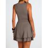 imageTrendy Queen Womens Square Neck Summer Party Flowy Ruffle Hem Ruched Waist Mini DressSmoke