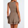 imageTrendy Queen Womens Square Neck Summer Party Flowy Ruffle Hem Ruched Waist Mini DressTan