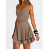 imageTrendy Queen Womens Square Neck Summer Party Flowy Ruffle Hem Ruched Waist Mini DressTan