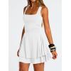 imageTrendy Queen Womens Square Neck Summer Party Flowy Ruffle Hem Ruched Waist Mini DressWhite