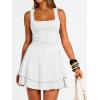 imageTrendy Queen Womens Square Neck Summer Party Flowy Ruffle Hem Ruched Waist Mini DressWhite