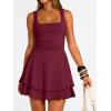 imageTrendy Queen Womens Square Neck Summer Party Flowy Ruffle Hem Ruched Waist Mini DressWine