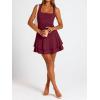 imageTrendy Queen Womens Square Neck Summer Party Flowy Ruffle Hem Ruched Waist Mini DressWine
