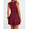 imageTrendy Queen Womens Square Neck Summer Party Flowy Ruffle Hem Ruched Waist Mini DressWine