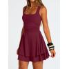 imageTrendy Queen Womens Square Neck Summer Party Flowy Ruffle Hem Ruched Waist Mini DressWine