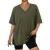 imageTrendy Queen Plus Size Oversized VNeck Tshirt Breathable Elastic Fabric Tunic for Workout Gym Casual Homing WearArmy Green