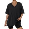imageTrendy Queen Plus Size Oversized VNeck Tshirt Breathable Elastic Fabric Tunic for Workout Gym Casual Homing WearBlack