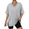 imageTrendy Queen Plus Size Oversized VNeck Tshirt Breathable Elastic Fabric Tunic for Workout Gym Casual Homing WearGrey