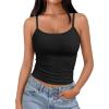 imageTrendy Queen Spaghetti Strap Crop Tank Tops for Women Cute Summer Camisoles for Teens Fitted Basic Layering Cami UndershirtsBlack