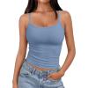 imageTrendy Queen Spaghetti Strap Crop Tank Tops for Women Cute Summer Camisoles for Teens Fitted Basic Layering Cami UndershirtsBlue