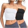 imageTrendy Queen Womens 3 Pack Tube Tops Crop Going Out Strapless Basic Backless Bandeau Bra Summer OutfitsBlack white