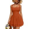 imageTrendy Queen Womens Square Neck Summer Party Flowy Ruffle Hem Ruched Waist Mini DressOrange
