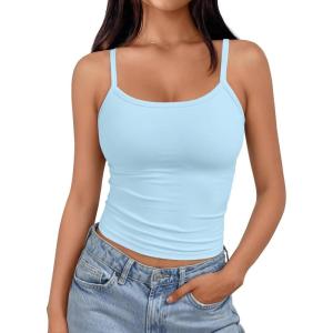 imageTrendy Queen Spaghetti Strap Crop Tank Tops for Women Cute Summer Camisoles for Teens Fitted Basic Layering Cami UndershirtsBabyblue