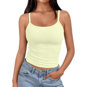 imageTrendy Queen Spaghetti Strap Crop Tank Tops for Women Cute Summer Camisoles for Teens Fitted Basic Layering Cami UndershirtsButteryellow