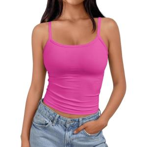 imageTrendy Queen Spaghetti Strap Crop Tank Tops for Women Cute Summer Camisoles for Teens Fitted Basic Layering Cami UndershirtsHotpink