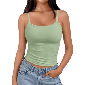 imageTrendy Queen Spaghetti Strap Crop Tank Tops for Women Cute Summer Camisoles for Teens Fitted Basic Layering Cami UndershirtsLightgreen
