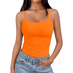 imageTrendy Queen Spaghetti Strap Crop Tank Tops for Women Cute Summer Camisoles for Teens Fitted Basic Layering Cami UndershirtsOrange